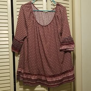 2XL Como Blu Burgundy Patterned Top